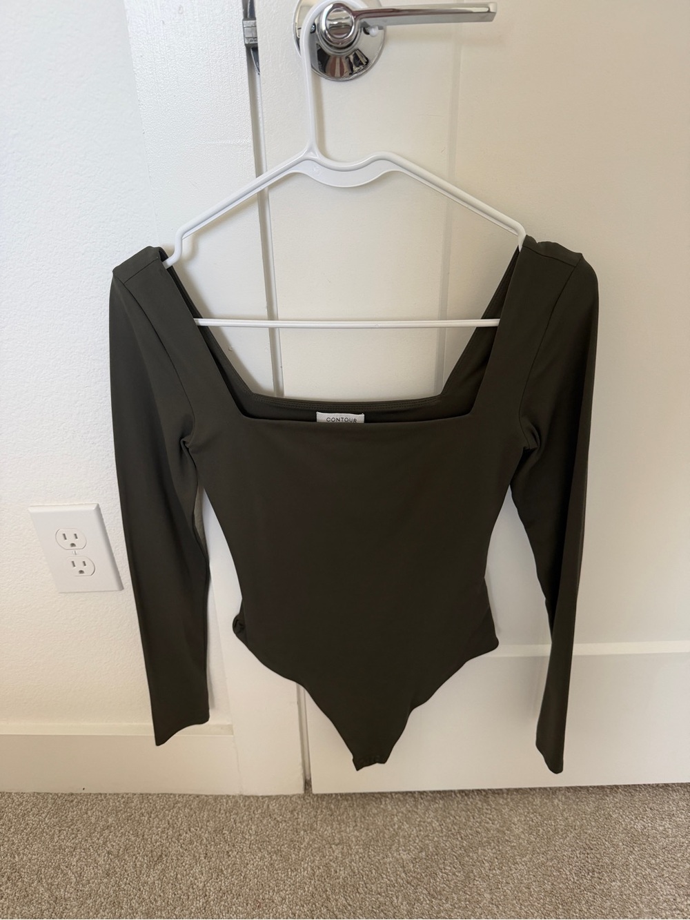 Square-Neck Long Sleeve Bodysuit - Olive Green